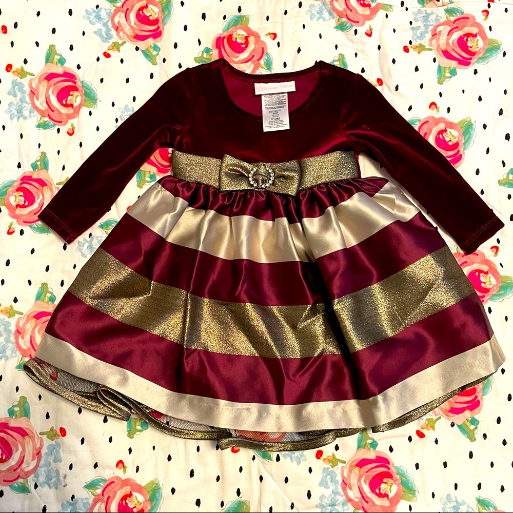 Baby Holiday Dress Velvet and Gold - Size 12 mos